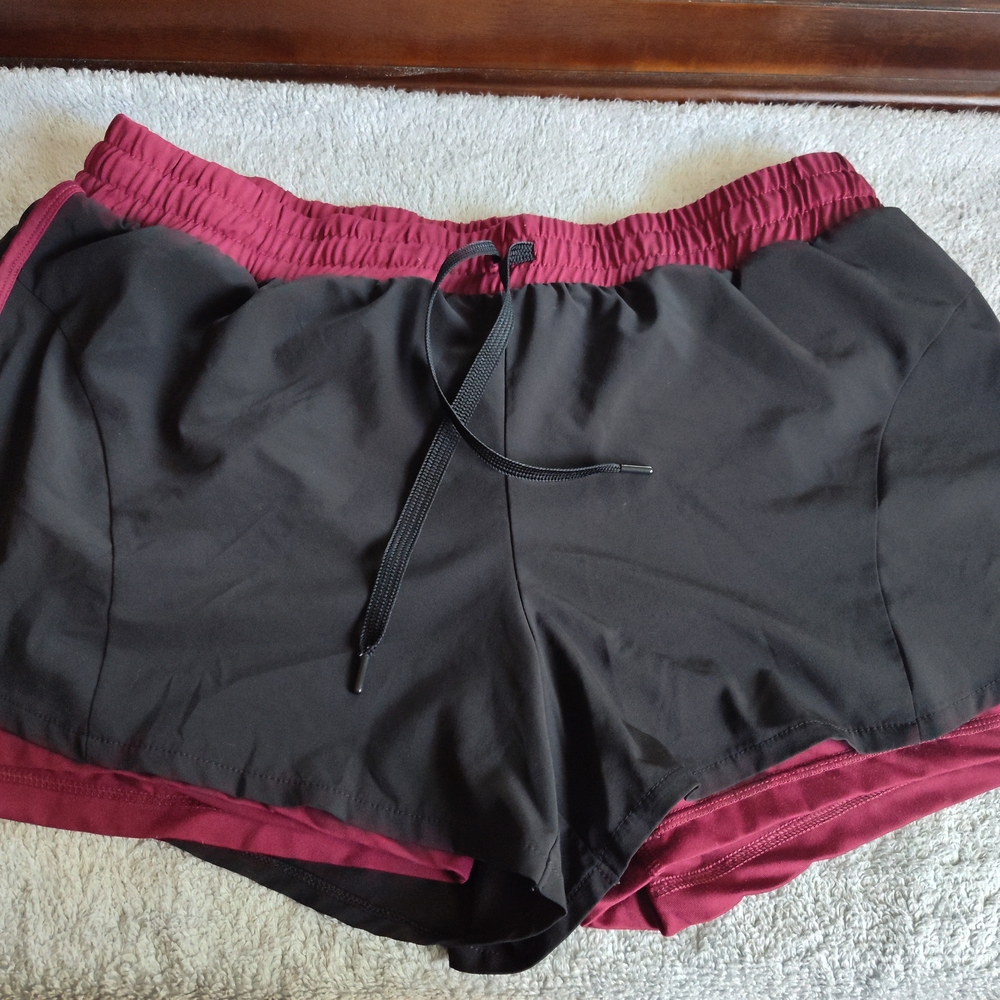 Women's Black and Red Athletic Shorts